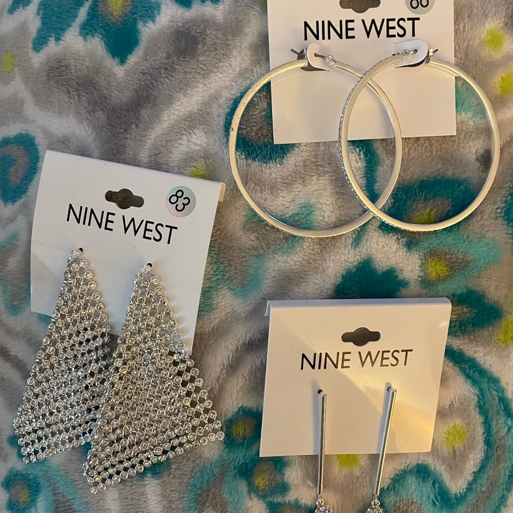 Nine West Silver Earrings Set with Hoops and Statement Dangles